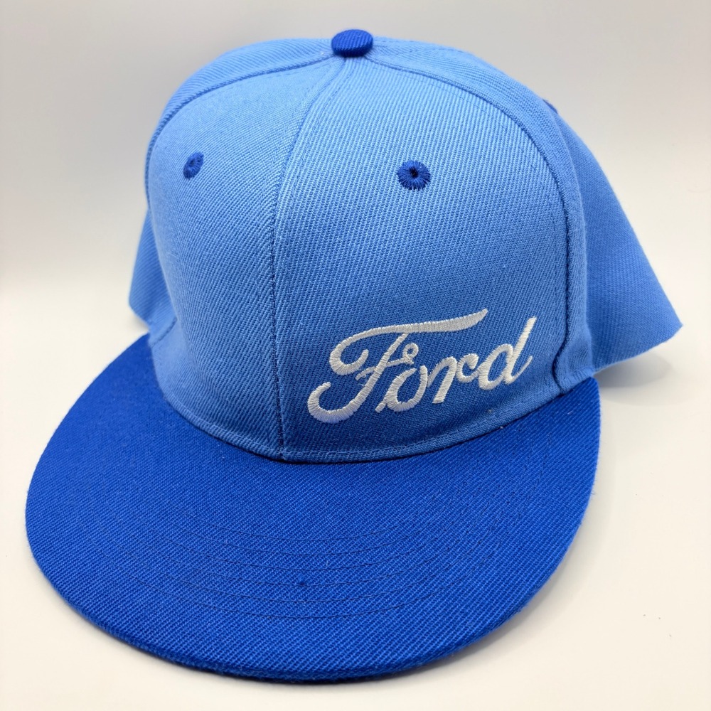 Ford Blue Script Logo Snapback Hat Mens Adjustable Baseball Cap Trucker Racing